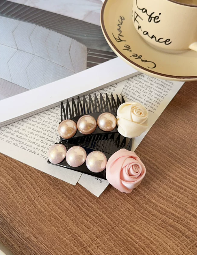 Rose Satin Pearl Comb